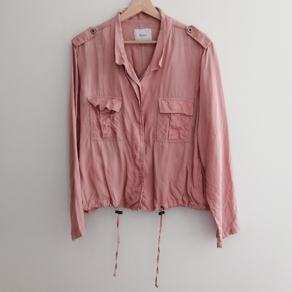Rails Rowan Utility Jacket in Blush Pink Cupro Cinch Hem Cargo Pockets Large - Picture 4 of 17